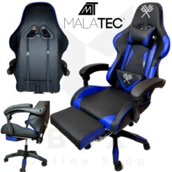Комп'ютерне крісло з підставкою для ніг Malatec (Чорне з синім)