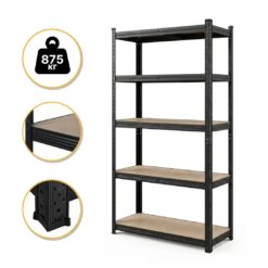 Стелаж LEOBRO Premium Black 200 х 90 х 40 см, 175кг/полиця, 5 полиць